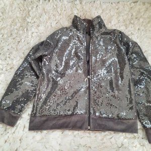 Sequin zip up jogger jacket  - grey silver velvety sz M